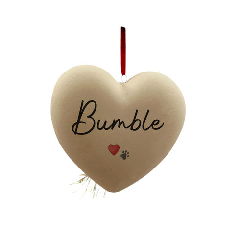 A Personalised Paw Print & Heart Ceramic Heart Bauble